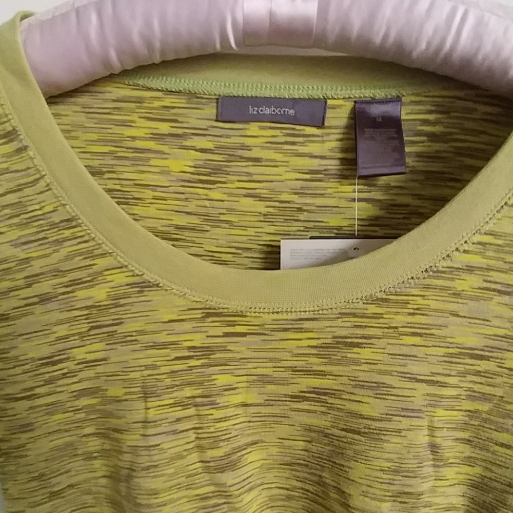 Liz Claiborne scoop neck lime green grey med ss